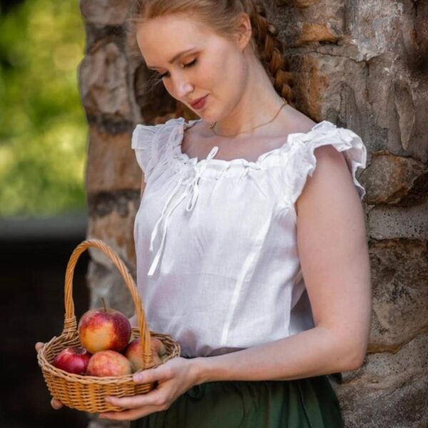 Traditional summer blouse with ruffle white